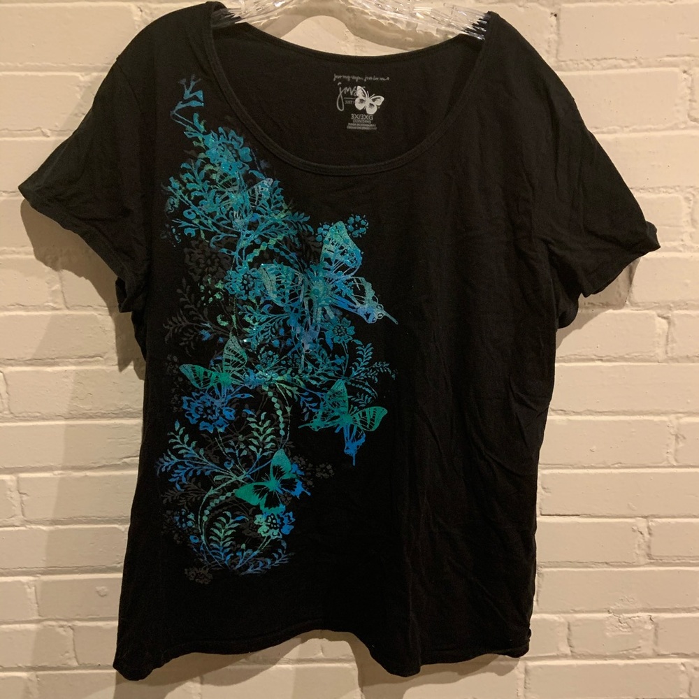 Women’s 3x JMS black with teal glitter butterflies